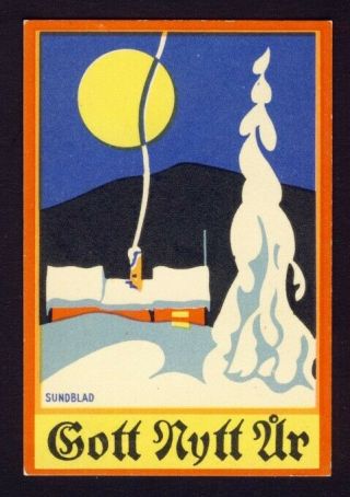 Art Deco Night Full Moon Snow House Sundblad A/s Sweden Christmas Mini Postcard