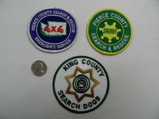 3 Wa Washington King Pierce County Sheriff Search Dogs & Rescue 4x4 Patches