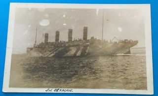 Ca.  1917 - 1918 Ss Olympic Wwi British Troop Transport Ship At Sea Rppc