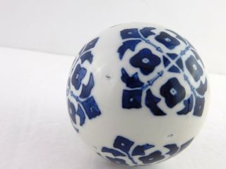 Group of 3 Blue White Ceramic Carpet Balls Decorative Floral Flower Designs 4