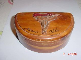 Vintage Half Moon Wooden Trinket Box - Davis,  Oklahoma - Saddle,  Leather String