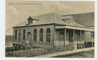 Vintage Postcard 1900 Nicaragua Bluefields Moravian Mission School Hall Building
