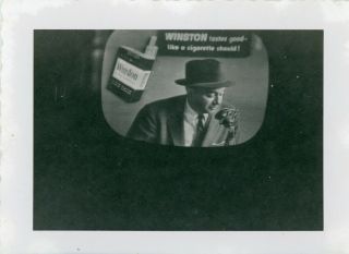 Vintage B/w Snapshot - Photo Taken Of A Winston Cigarette Commercial On The Tv