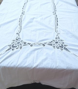 Vintage Battenburg Lace Tablecloth 56x108 " Rectangle White Cotton Repair