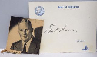 Earl Warren Governor Of California Signed 4x5 Ca Official Signature Card W/env