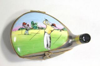 Rochard Limoges France Hand Painted Porcelain Golf Club Head Form Pill Box.  Anka