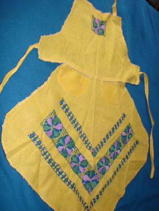 Vintage Bib Apron Madeira Yellow Cotton Flowers Embroidered S