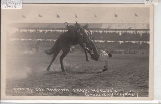 Rppc - Cheyenne Frontier Days - Rodeo - Breezy Cox Thrown From Heeldo - 1930s