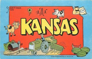 Greetings From Kansas,  Large Letter,  Linen,  Kropp 16374