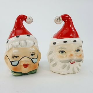 Vintage Lefton Mr & Mrs Santa Claus Figurine Salt Pepper Shaker Set Christmas