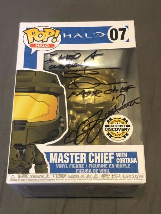 Exclusive Master Chief Funko Pop (gold) Signed By Master Cheif And Cortana V/a