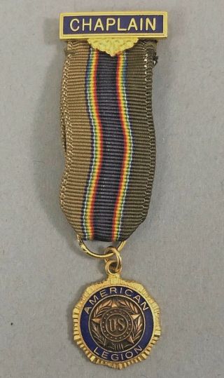Vintage Maco American Legion Blue Enamel Gold Filled Chaplain Ribbon Pin Badge