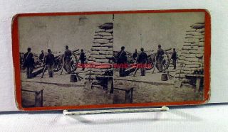 Stereo View Civil War Real Photo Cannon At Ready Union Artillery Battery