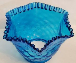 Vintage Blue Ruffled Diamond Quilted Pattern Glass Lamp Shade