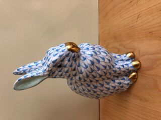 Herend Porcelain Hand Painted Blue Fishnet Bunny Rabbit Figurine 24 K Gold