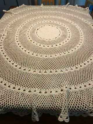 Vintage Ivory 60 Inch Hand Crochet Table Cloth Table Runner Table Topper