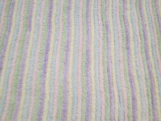 Vintage Pastel Rainbow Striped Cotton Chenille Bedspread Fabric Piece 25 " X 36 "