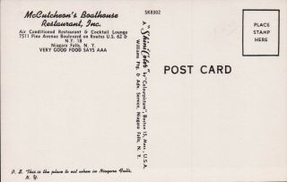 McCutchean ' s Boathouse Restaurant,  Inc. ,  Niagara Falls,  NY Vintage Postcard 2