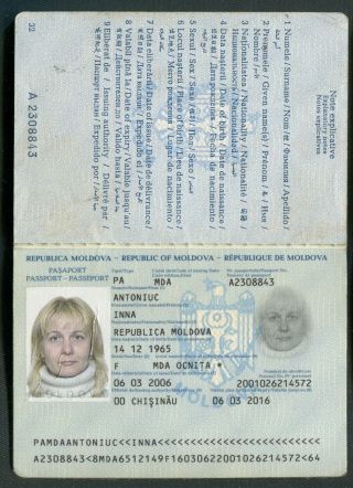 Republic Moldova International Travel Document Woman Many Visas Canseled