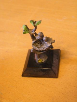 Vintage Miniature Made In Italy Pewter Sculpture Birds Tree Nest Hand Finished
