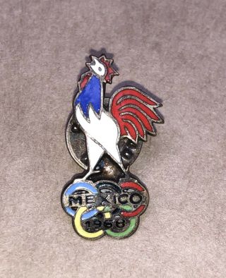 Vintage Olympics Games Silver Enamel Badge Pin Mexico 1968 France Participant