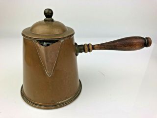Antique Copper Turkish Coffee Pot Tin Lined Wood Handle