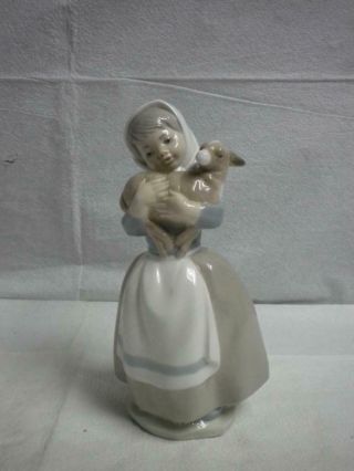 Nao By Lladro Figurine Girl With Lamb In Arms Great Shape