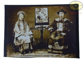 Matted 8 " X6 " Old Photograph Qing Dynasty Official And His Wife China 1860s