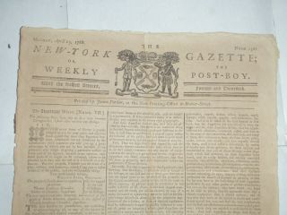 Antique Historic Pre - Revolutionary War - York Gazette April 25,  1768