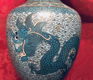Vintage Blue Cloisenne Double Dragon Lamp