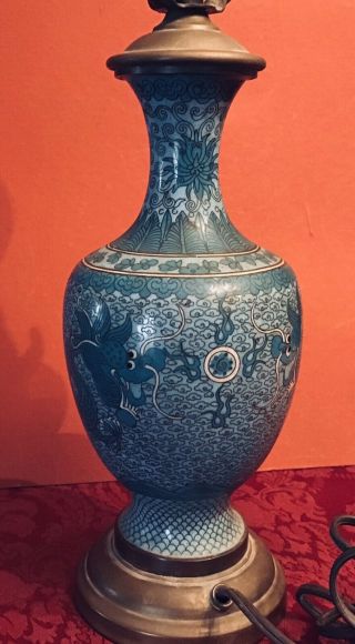 Vintage Blue Cloisenne Double Dragon Lamp 3