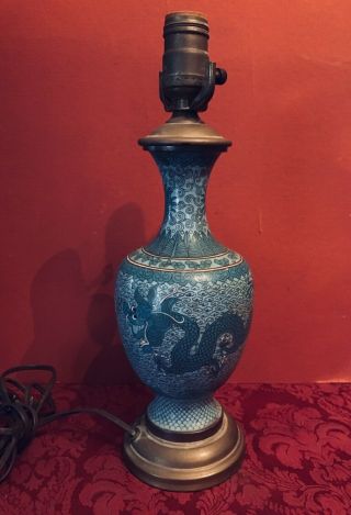 Vintage Blue Cloisenne Double Dragon Lamp 4