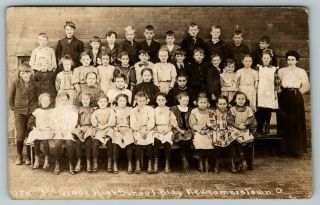 Newcomerstown Ohio 3rd Grade Class @ High School Bldg 39 Kids Teacher 1912 Rppc