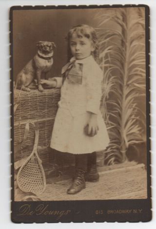 1890s Cabinet Photo Of Adorable Girl And Her Pug Dog York