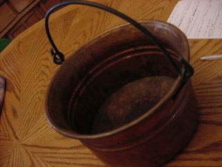 Old Antique Hammered Copper Pot With Iron Handle