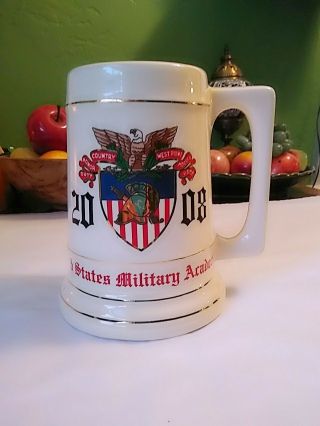 United States Military Academy West Point 2008 Coffee Stein Mug Cup Gold Trim