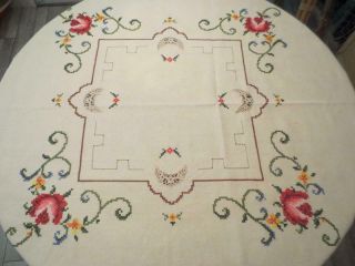 Vintage Ecru Hand - Stitched Tablecloth 50 " X 52 "