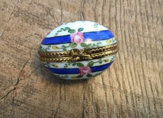 Limoges Porcelain Egg Shaped Trinket Box Signed Oval Peint Main
