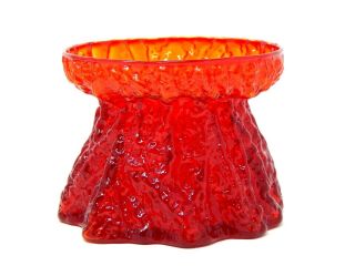 Orange Red Votive Ruby Lava Volcano Candle Holder 4 " Art Glass Viking Textured