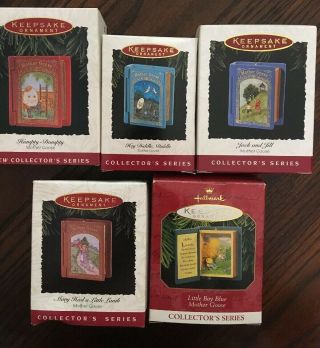 Vintage Hallmark Collector Series " Mother Goose " Set Of 5 Christmas Ornaments