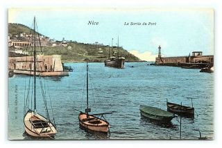 Vintage Postcard Hand Colored Sailboats La Sortie Du Port France J2