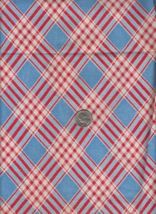 Vintage Feedsack Red Blue Plaid Feed Sack Quilt Sewing Fabric
