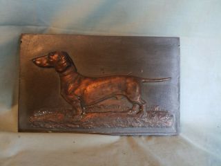 Vintage Embossed Brass Relief Wall Plaque Dachshund Dog ♤