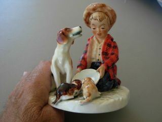 Vintage Western Germany by W.  Goebel 1960 / Goebel Figurine Boy with Dogs 7