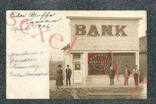 Cedar Bluffs Kansas State Bank - Circa 1906 Rppc Photo Grade 4