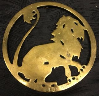 Rare Vintage Round Brass Leo The Lion Trivet Wall Hanging Zodiac Horoscope Sign