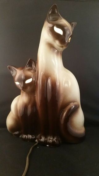 Vintage Mid Century Kron Ceramic Siamese Car Kitten T.  V.  Lamp Nightlight