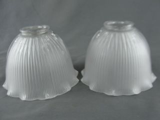 Vintage Pair Holophane E - 40 Frosted Glass Lamp Light Shades 2 1/4 " W Fitters