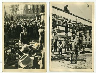 2 Grotesque Real Photo Post Cards Of Death And Hanging Of Mussolini At Ww2 End