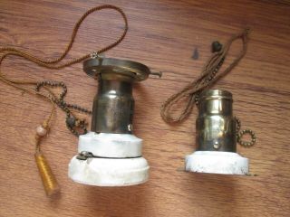 2 Antique Beam ? Porcelain Brass Mica Sockets Early Lighting Hubbell Industrial